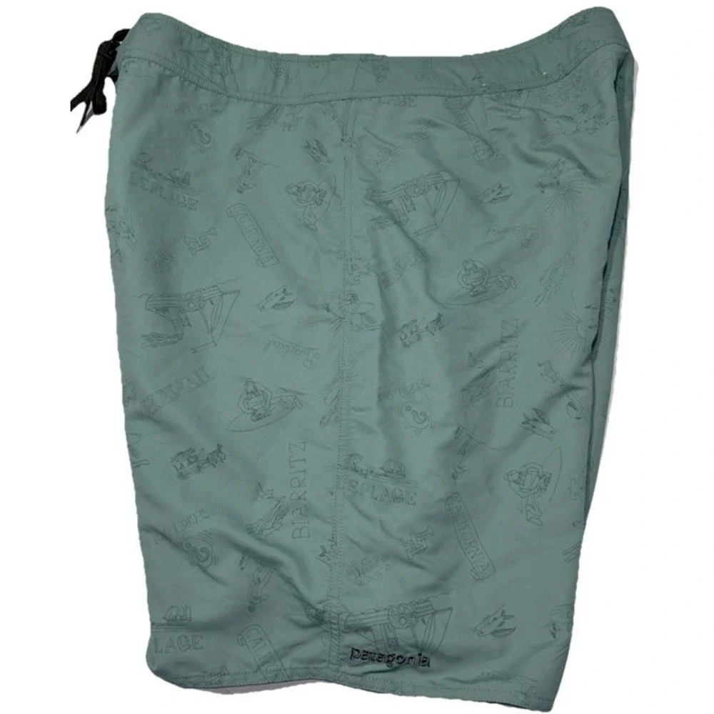 Mens Patagonia Wavefarer Swim Shorts All Over Surf Print & Script Barritz 38‎